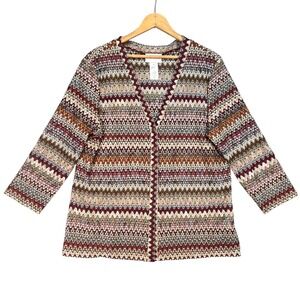Alfred Dunner Multicolor‎ Retro Grannycore Zigzag Button Cardigan Sweater Medium